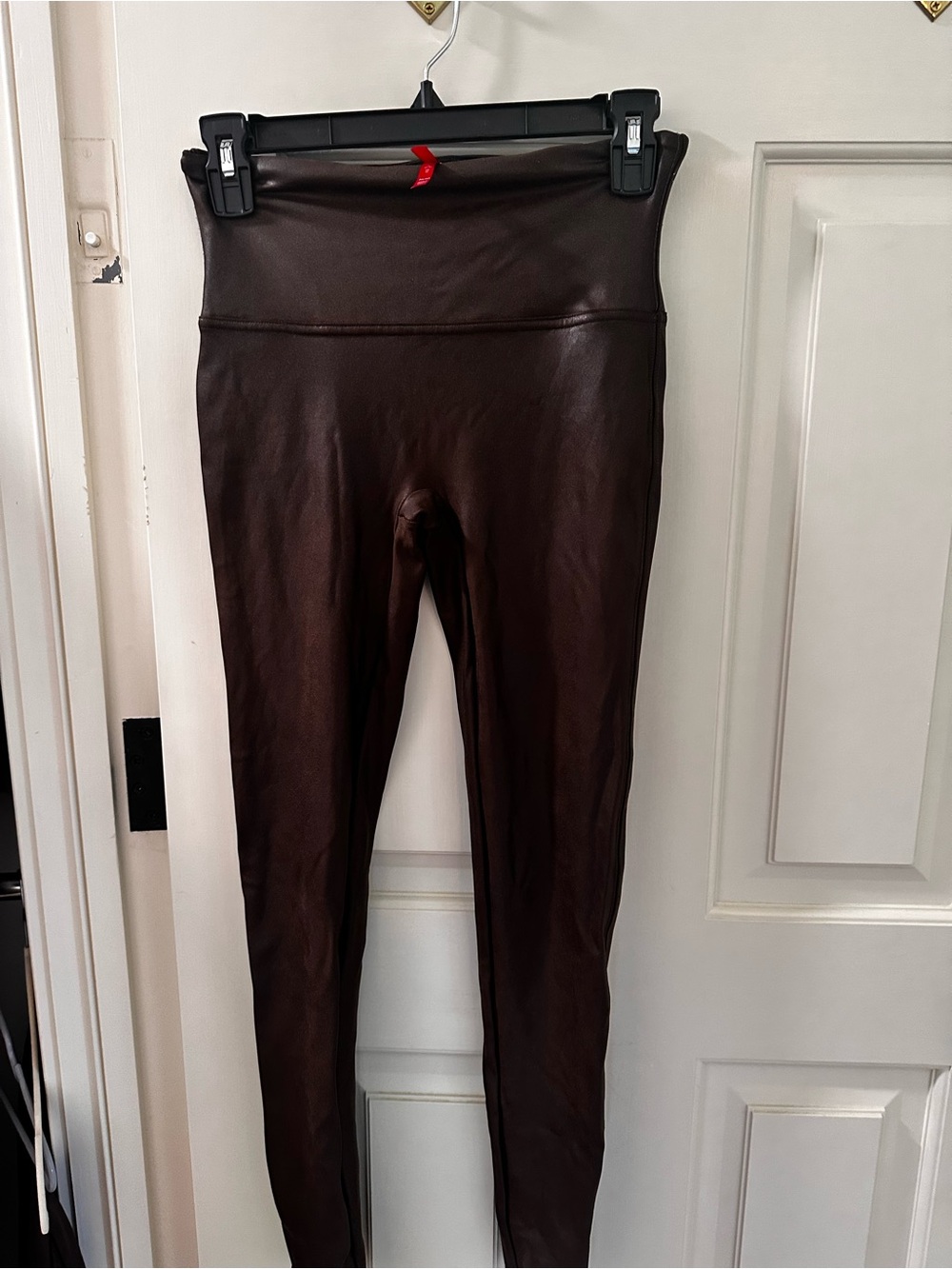 SPANX Faux-Leather High-Rise Leggings in Dark Brown